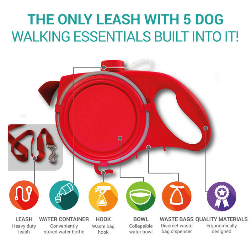 2021 BSCI Leash Dog زجاجة شرب 5 في 1 مقود الكلب مع زجاجة ماء