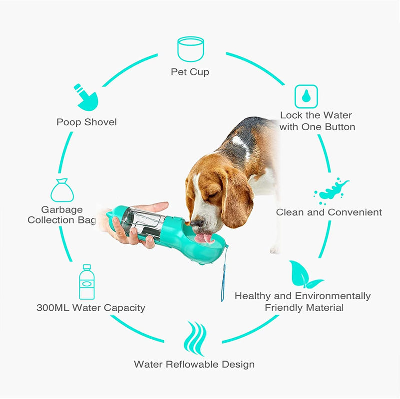 BSCI Leak Proof 2 في 1 Dog Water Bottle Puppy Water Dispenser with Poop Shovel