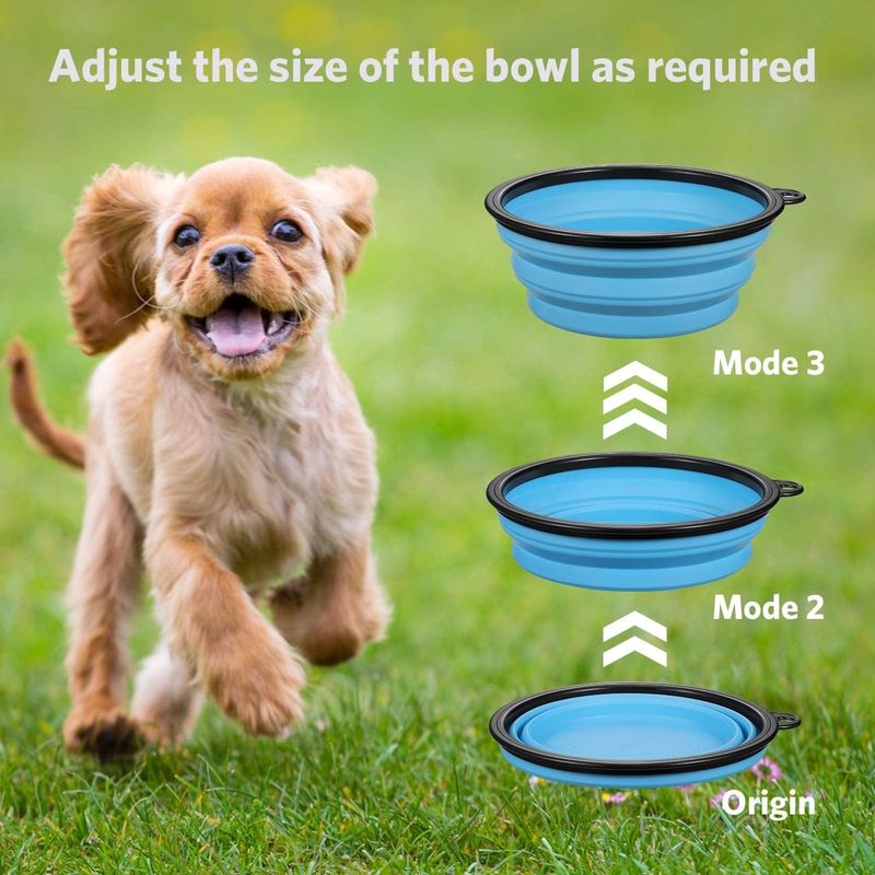 وعاء ماء للكلاب قابل للطي قابل للتوسيع مع Carabiner BPA Free Portable Dog Food Bowl